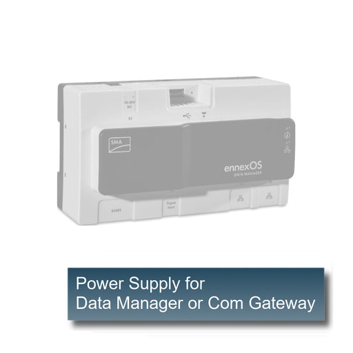 Compact DC power supply for SMA Data Manager M or ComGateway, ensuring reliable energy management and seamless connectivity in solar systems.