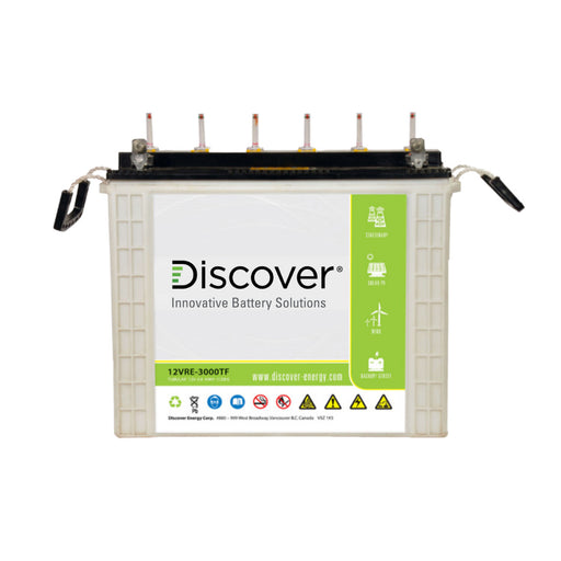 Discover Energy SOPzS 12VRE-3000TF-L battery, 12V, 3000Ah, tubular gel, deep cycle, ideal for renewable energy storage and backup power solutions.