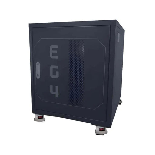 Preassembled enclosed battery rack with three slots, designed for efficient storage and organization of batteries.