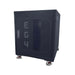 Preassembled enclosed battery rack with three slots, designed for efficient storage and organization of batteries.