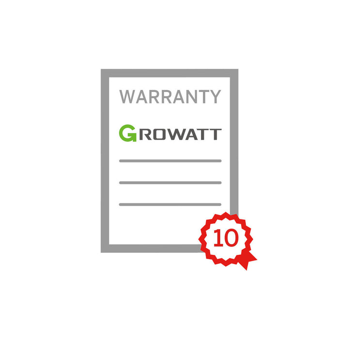 Growatt inverter with 3.8-7.6kW capacity, featuring a 10-year warranty extension for enhanced reliability and performance.