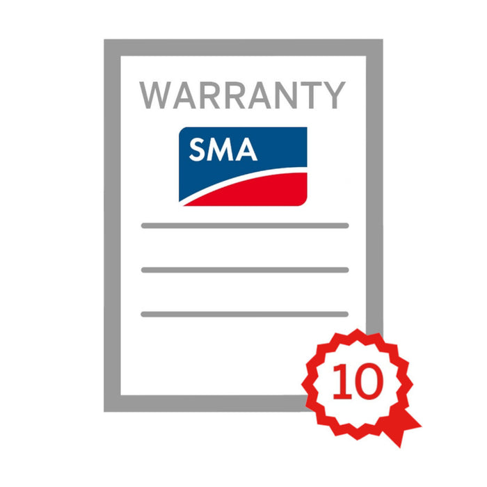 SMA 5kW inverter with a 10-year warranty extension, ensuring reliable solar power performance and peace of mind for a decade.