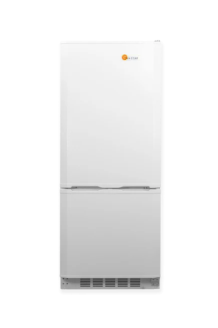 Energy-efficient SunStar Solar DC/AC Refrigerator in white, 10 cubic feet capacity, ideal for off-grid living and eco-friendly cooling solutions.