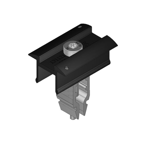 Black Schletter Rapid16 Middle Clamp for solar panels, compatible with 30-40mm frames, designed for secure and efficient installation.