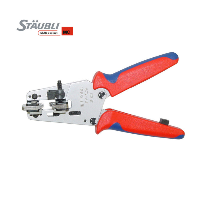 Staubli PV-AZM/12-8AWG Stripping Pliers: precision tool for stripping solar cables, ergonomic design, suitable for 12-8 AWG wires.