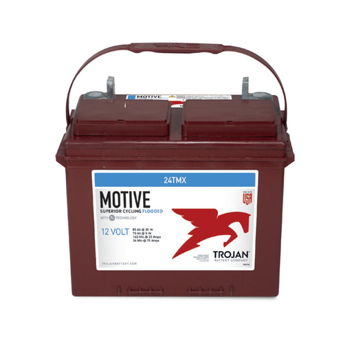 Deep-cycle Trojan Battery 24TMX, ideal for marine and RV use, offers reliable power and long-lasting performance.