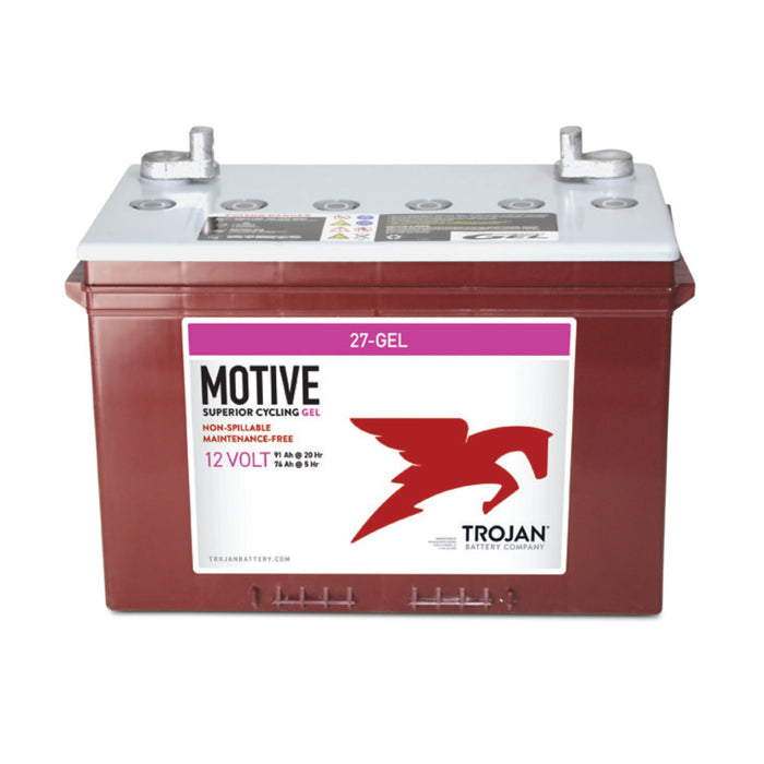 Deep-cycle Trojan Battery 27-GEL, maintenance-free, ideal for renewable energy, marine, and RV applications, offering reliable power and durability.