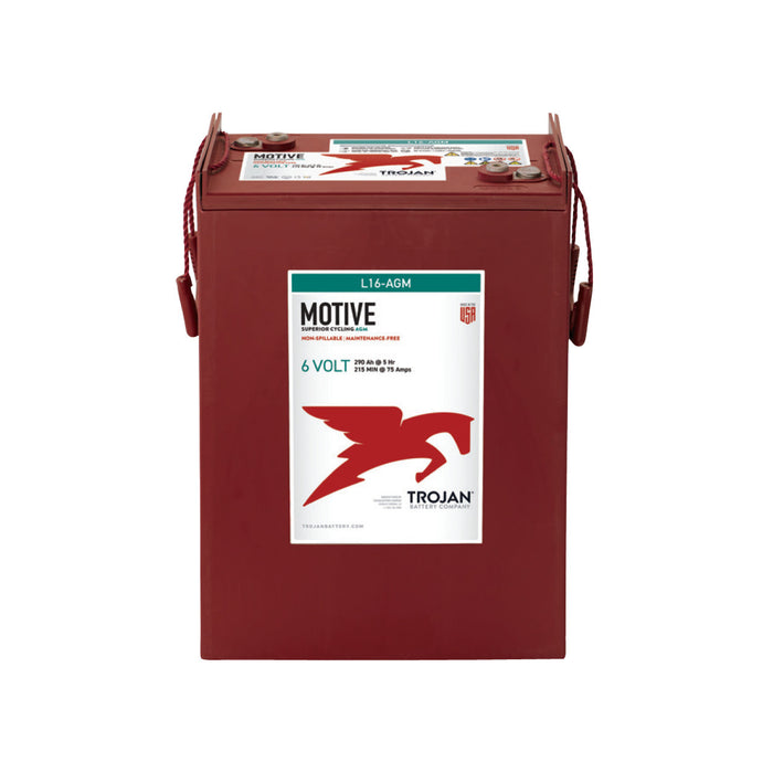 Deep-cycle Trojan L16-AGM battery, maintenance-free, ideal for renewable energy systems, offering reliable power and long-lasting performance.