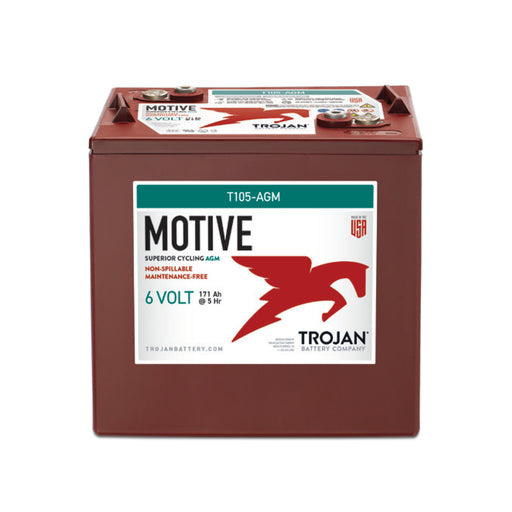 Trojan Battery T105-AGM: Deep-cycle, maintenance-free, 6V battery ideal for renewable energy, golf carts, and marine applications.