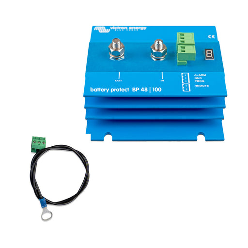 Victron Energy BatteryProtect 48V 100A safeguards batteries by disconnecting non-essential loads before battery is completely discharged.