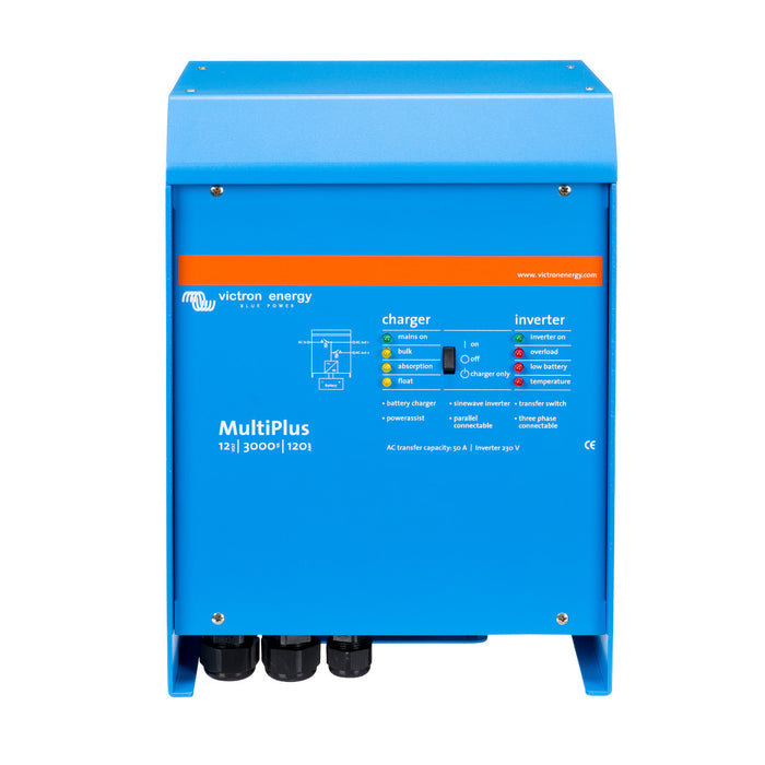 Victron Energy MultiPlus 12/3000/120-50 inverter/charger, combines power conversion and battery charging, ideal for off-grid and backup power solutions.