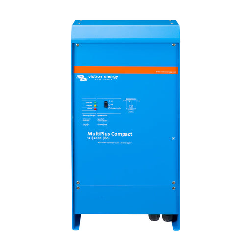 Victron Energy MultiPlus Compact 12/2000/80-50 inverter/charger, combines power conversion and battery charging in a compact design for efficient energy use.