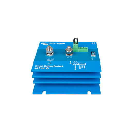 Smart BatteryProtect 48V 100A by Victron Energy safeguards batteries by disconnecting non-essential loads before they can drain the battery completely.