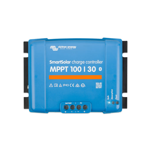 Victron Energy SmartSolar MPPT 100/30 solar charge controller, efficient energy management for solar systems, with Bluetooth connectivity.