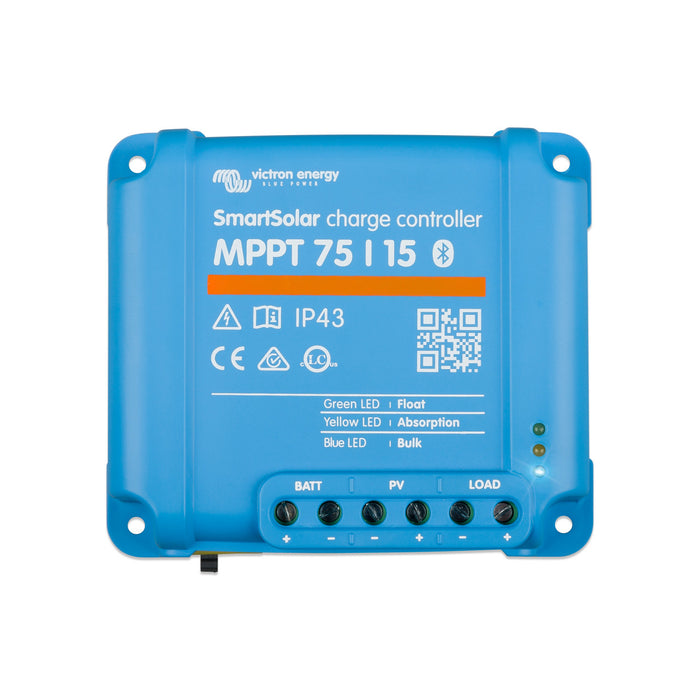 Victron Energy SmartSolar MPPT 75/15 solar charge controller, efficient energy management for solar systems, compact design, advanced technology.